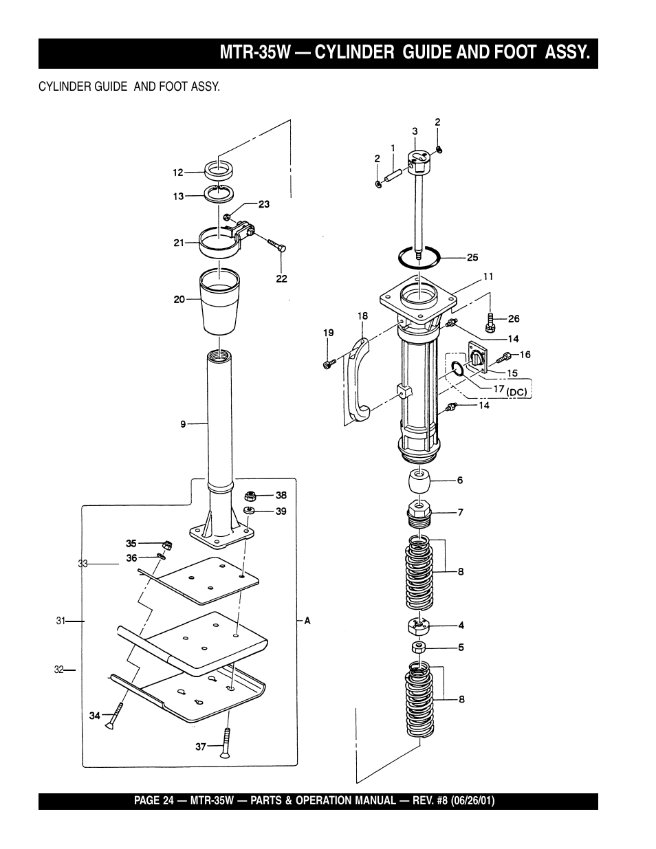 Mtr-35w — cylinder guide and foot assy | Multiquip MTR35W User Manual | Page 24 / 46