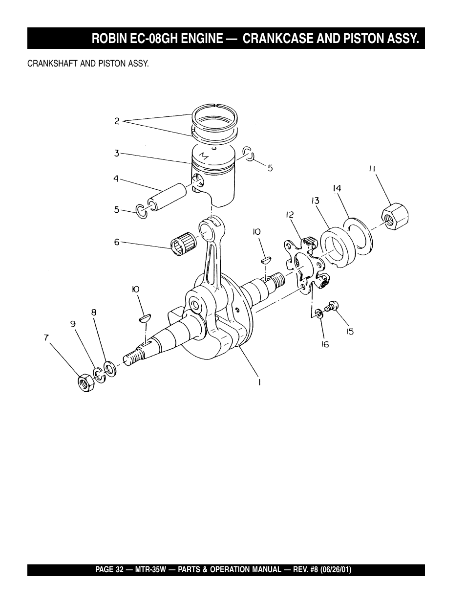 Robin ec-08gh engine — crankcase and piston assy | Multiquip MTR35W User Manual | Page 32 / 46