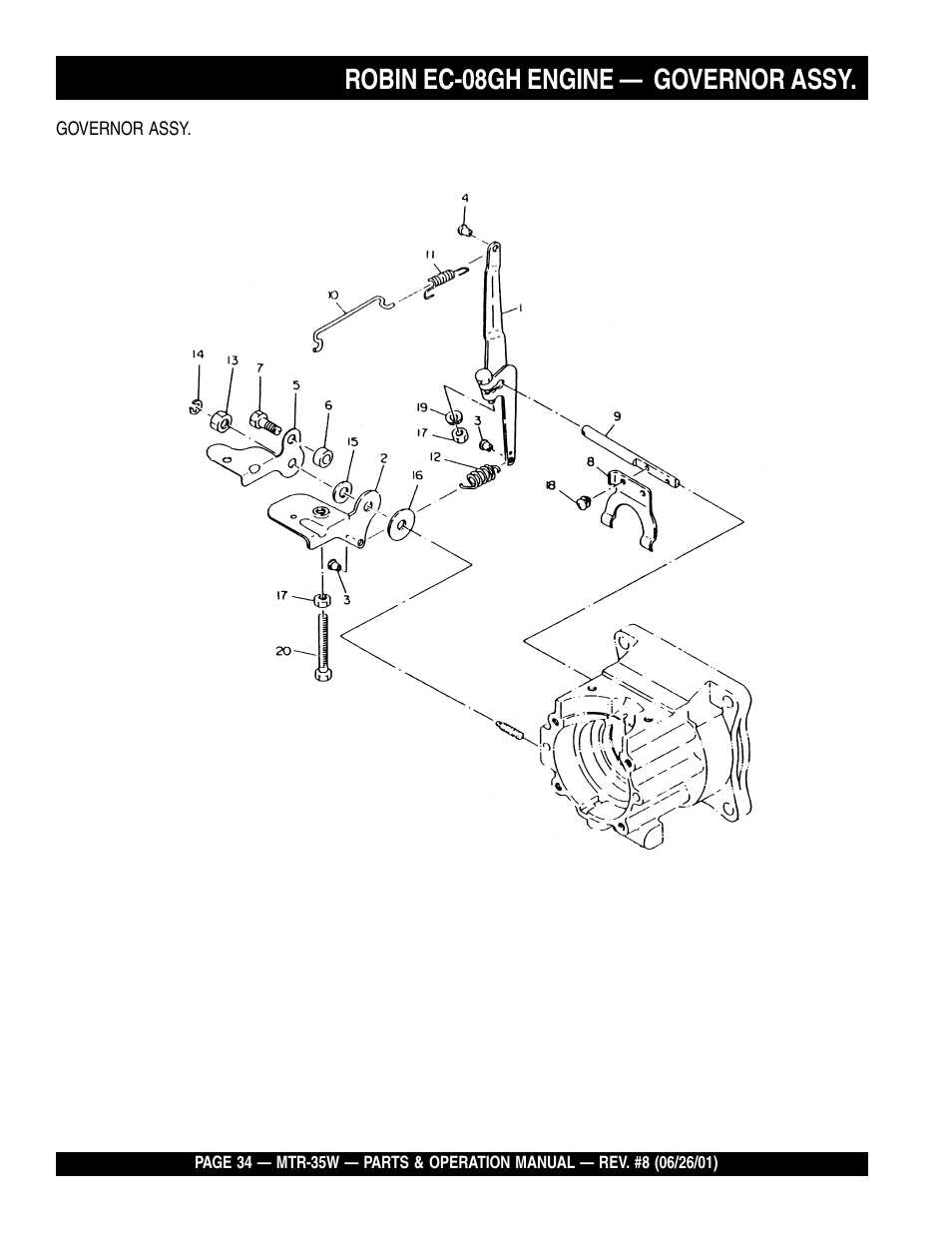 Robin ec-08gh engine — governor assy | Multiquip MTR35W User Manual | Page 34 / 46