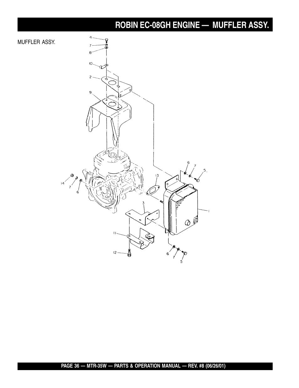 Robin ec-08gh engine — muffler assy | Multiquip MTR35W User Manual | Page 36 / 46