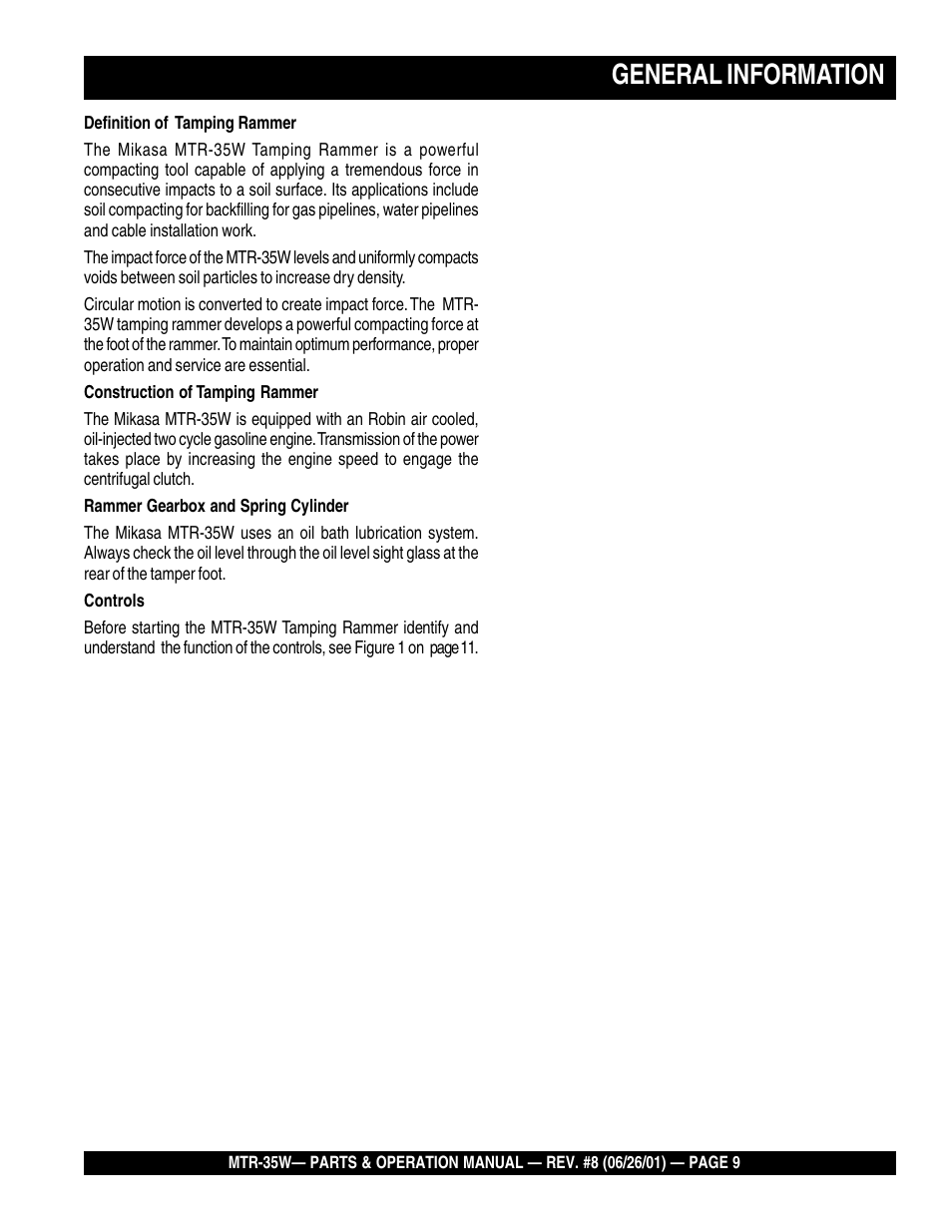 General information | Multiquip MTR35W User Manual | Page 9 / 46