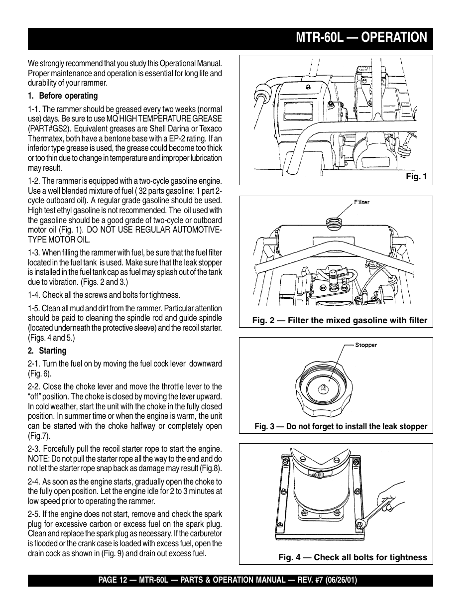 Mtr-60l — operation | Multiquip MTR60L User Manual | Page 12 / 44