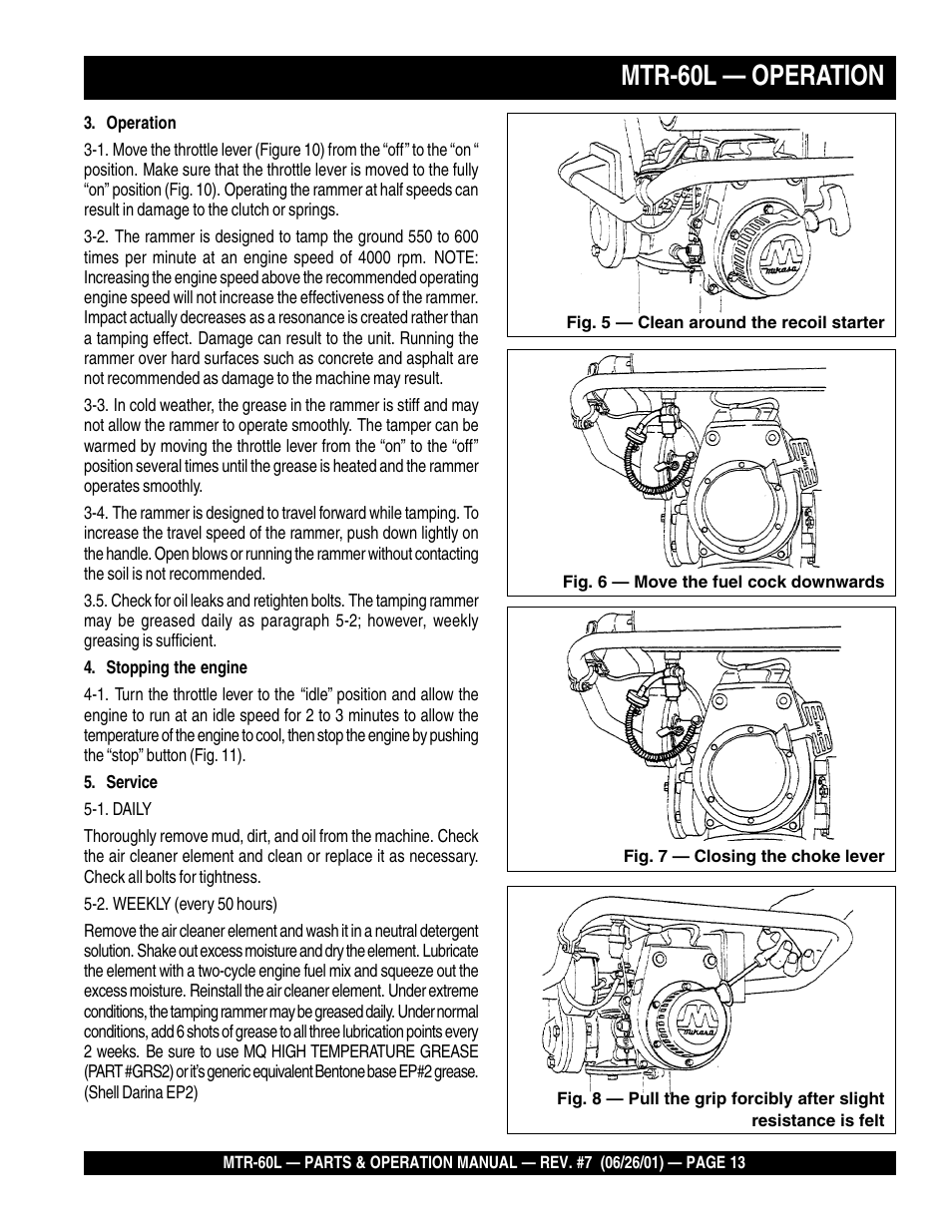 Mtr-60l — operation | Multiquip MTR60L User Manual | Page 13 / 44