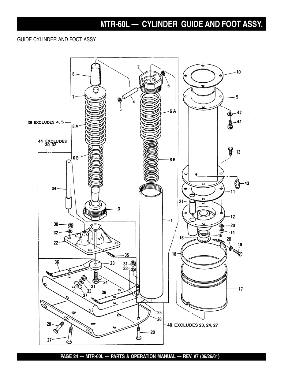 Mtr-60l — cylinder guide and foot assy | Multiquip MTR60L User Manual | Page 24 / 44