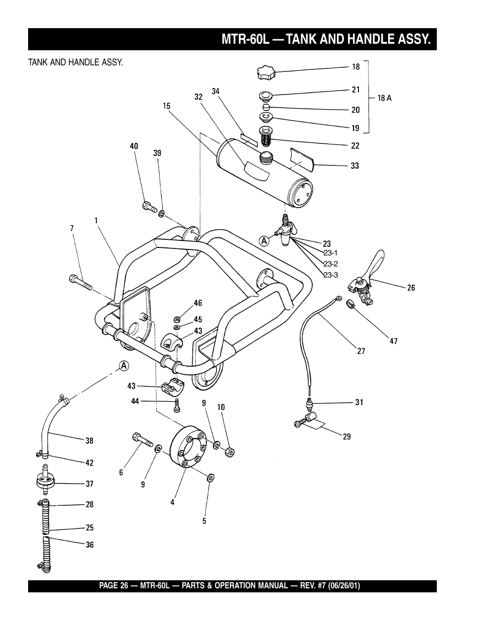 Mtr-60l — tank and handle assy | Multiquip MTR60L User Manual | Page 26 / 44