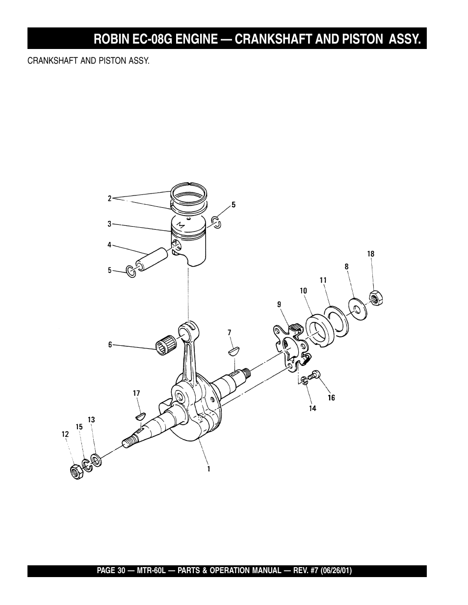 Robin ec-08g engine — crankshaft and piston assy | Multiquip MTR60L User Manual | Page 30 / 44