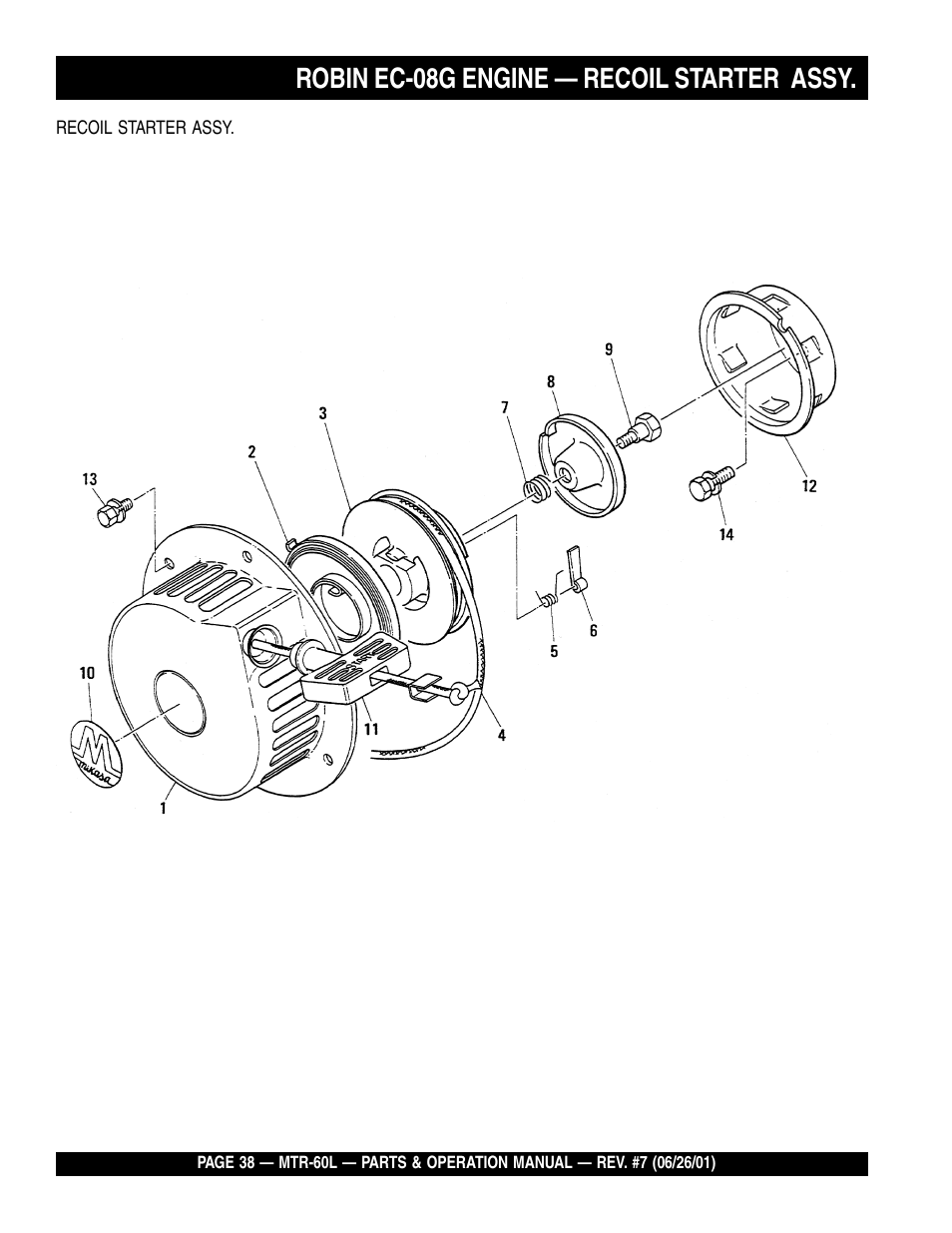 Robin ec-08g engine — recoil starter assy | Multiquip MTR60L User Manual | Page 38 / 44