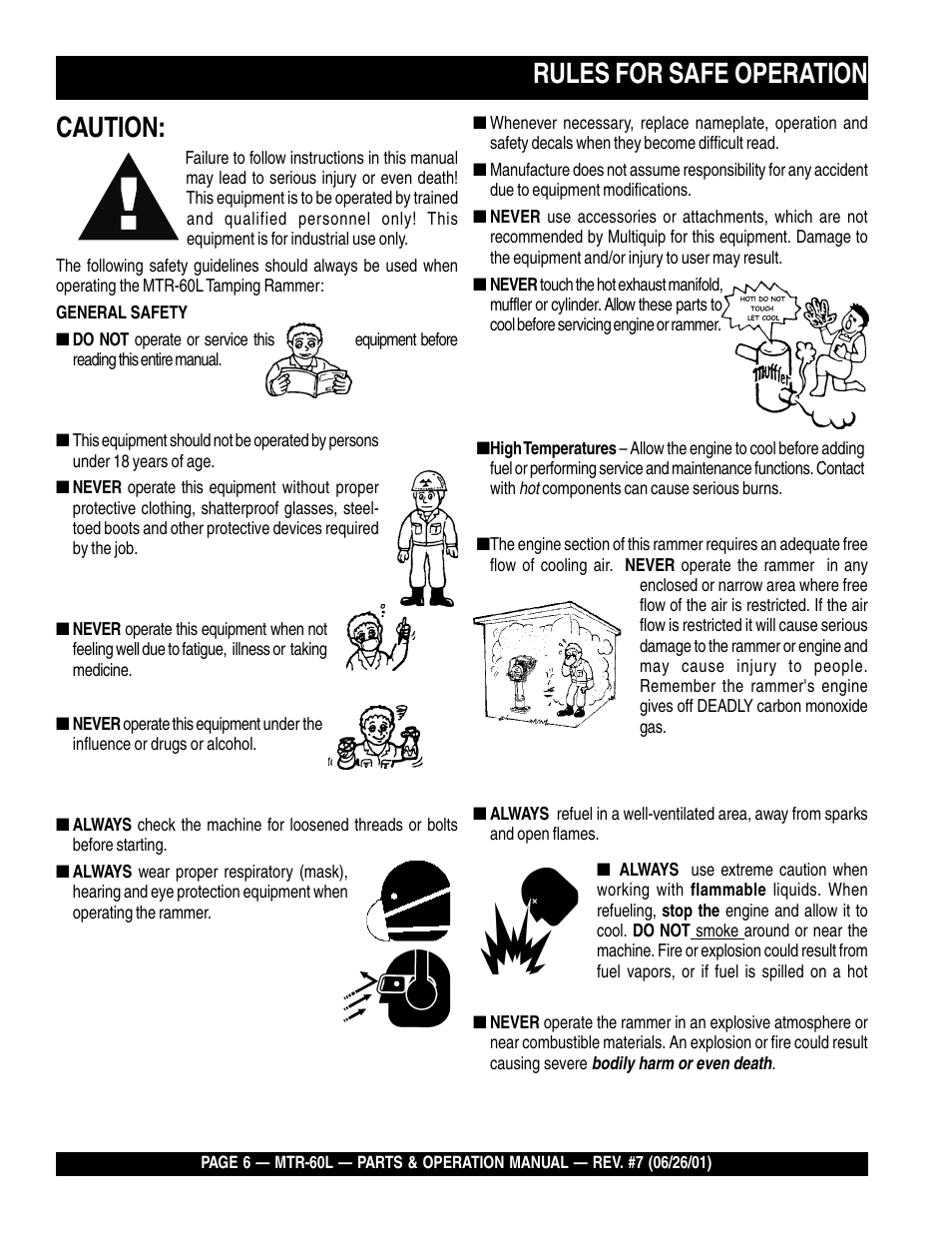 Rules for safe operation caution | Multiquip MTR60L User Manual | Page 6 / 44