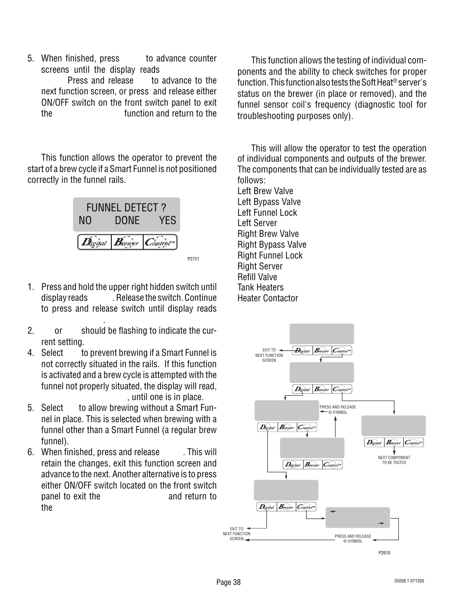 Programming the brewer (cont.), Funnel detect ? no done yes | Bunn Dual TF DBC User Manual | Page 38 / 56