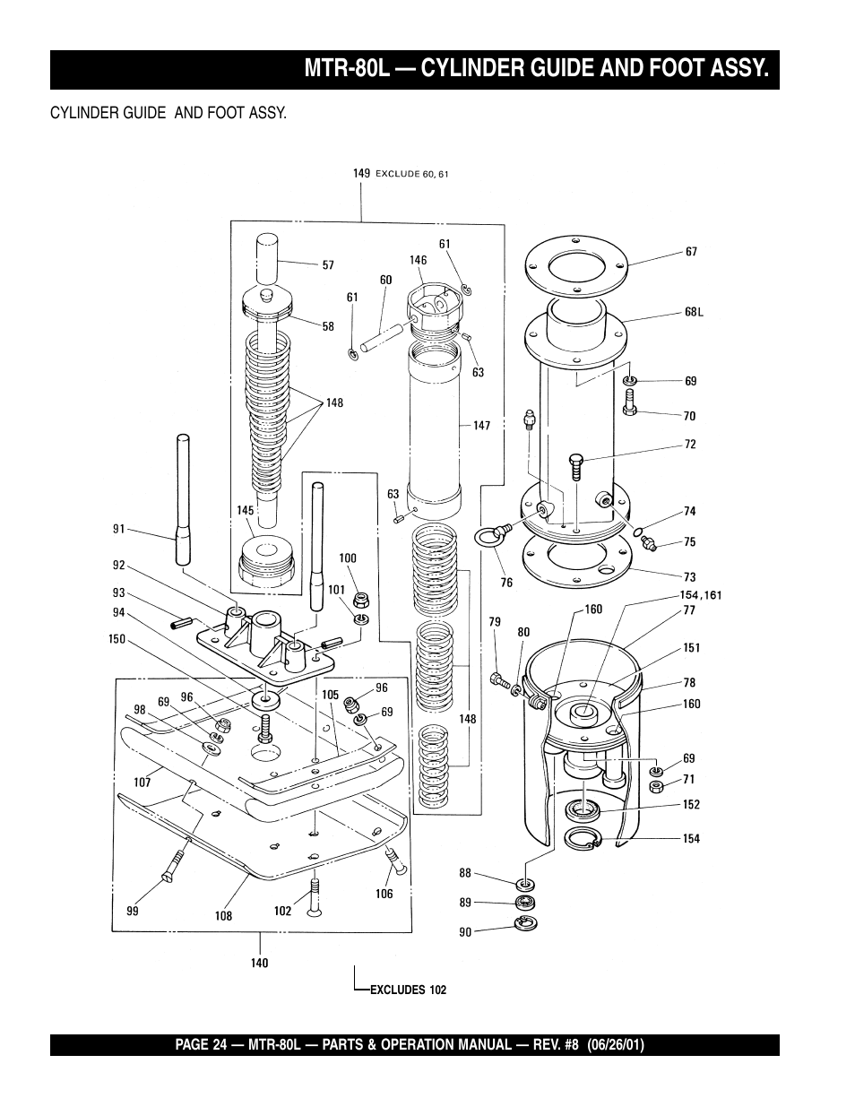 Mtr-80l — cylinder guide and foot assy | Multiquip MTR80L User Manual | Page 24 / 44