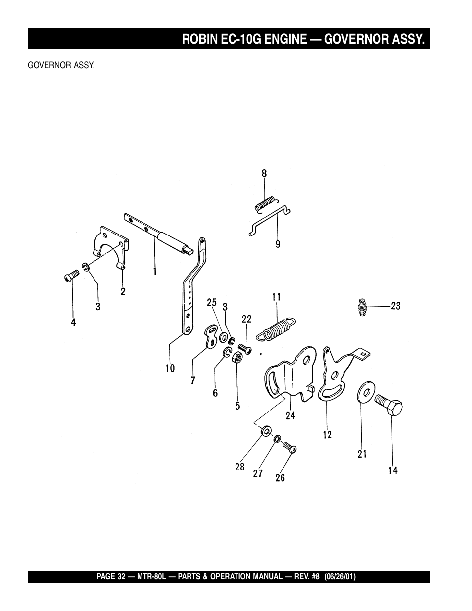 Robin ec-10g engine — governor assy | Multiquip MTR80L User Manual | Page 32 / 44