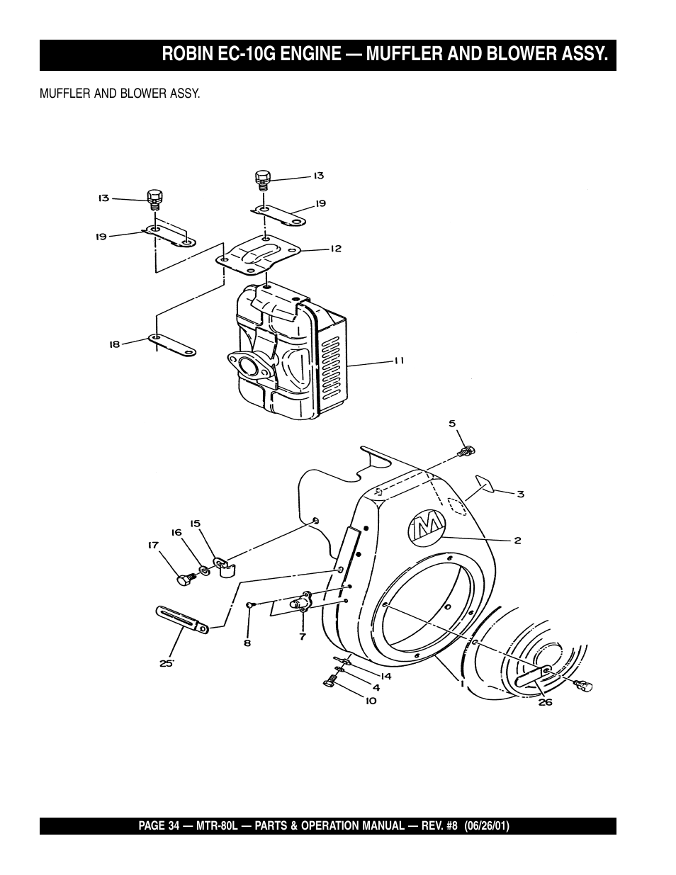 Robin ec-10g engine — muffler and blower assy | Multiquip MTR80L User Manual | Page 34 / 44