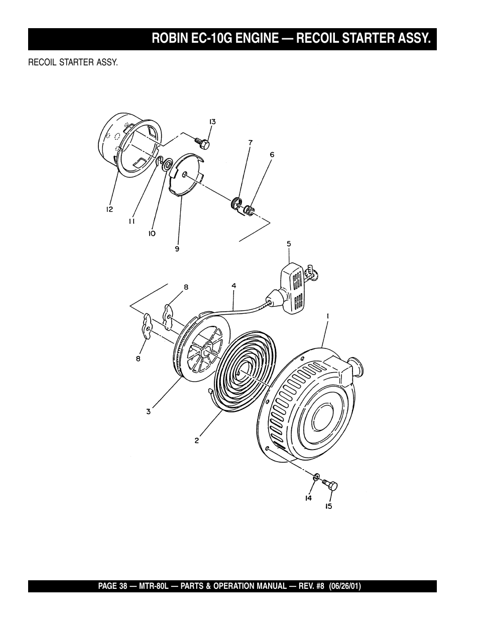 Robin ec-10g engine — recoil starter assy | Multiquip MTR80L User Manual | Page 38 / 44