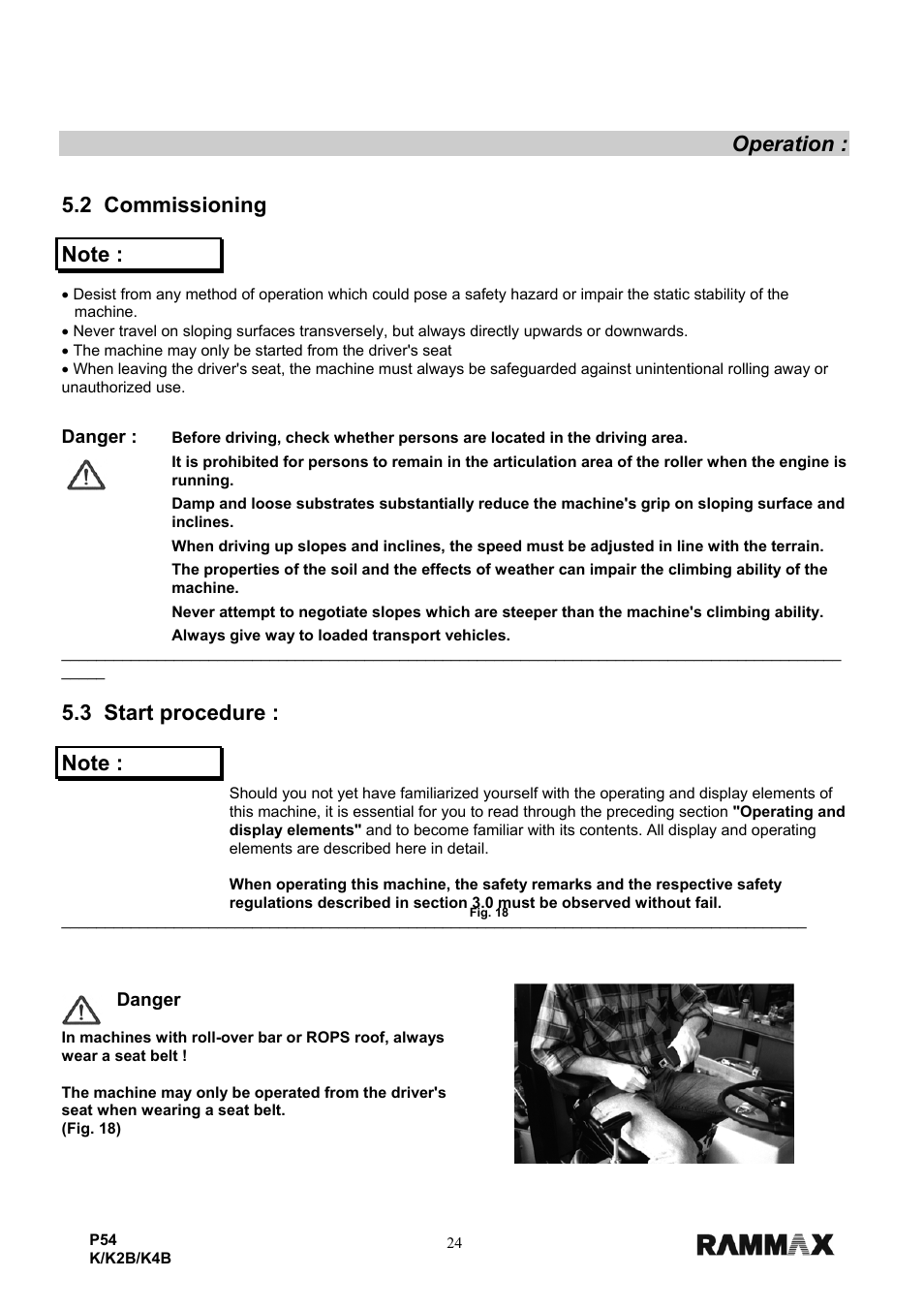 Operation, 2 commissioning, 3 start procedure | Danger | Multiquip P54K-K2B-K4B User Manual | Page 26 / 44