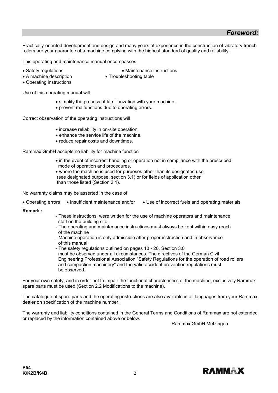 Foreword | Multiquip P54K-K2B-K4B User Manual | Page 3 / 44