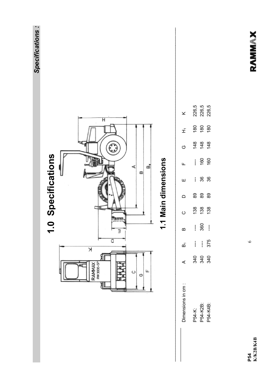 0 specifications, 1 main dimensions, Specifications | Multiquip P54K-K2B-K4B User Manual | Page 7 / 44