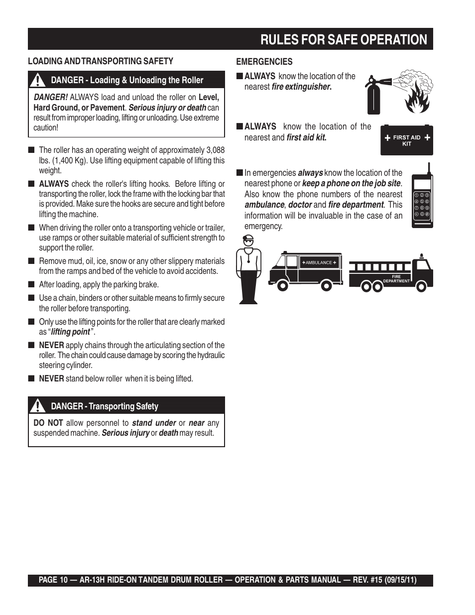 Rules for safe operation | Multiquip AR13H User Manual | Page 10 / 116