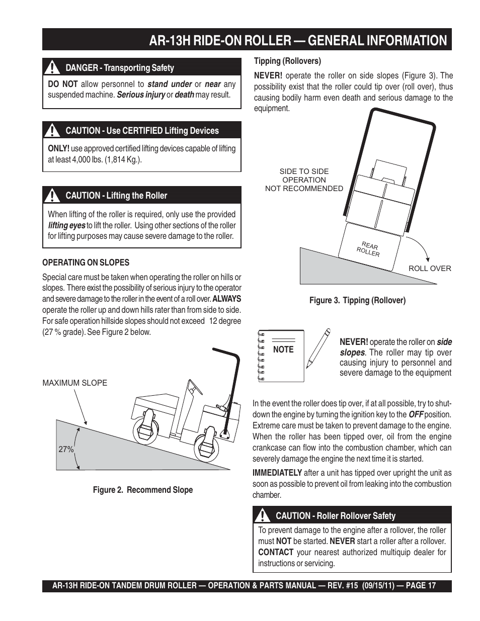 Ar-13h ride-on roller — general information | Multiquip AR13H User Manual | Page 17 / 116