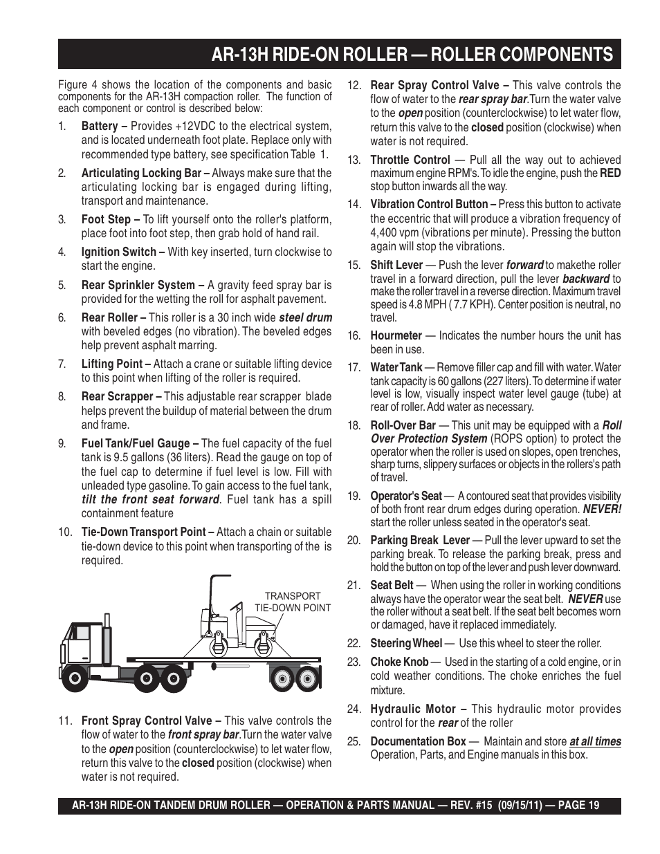 Ar-13h ride-on roller — roller components | Multiquip AR13H User Manual | Page 19 / 116