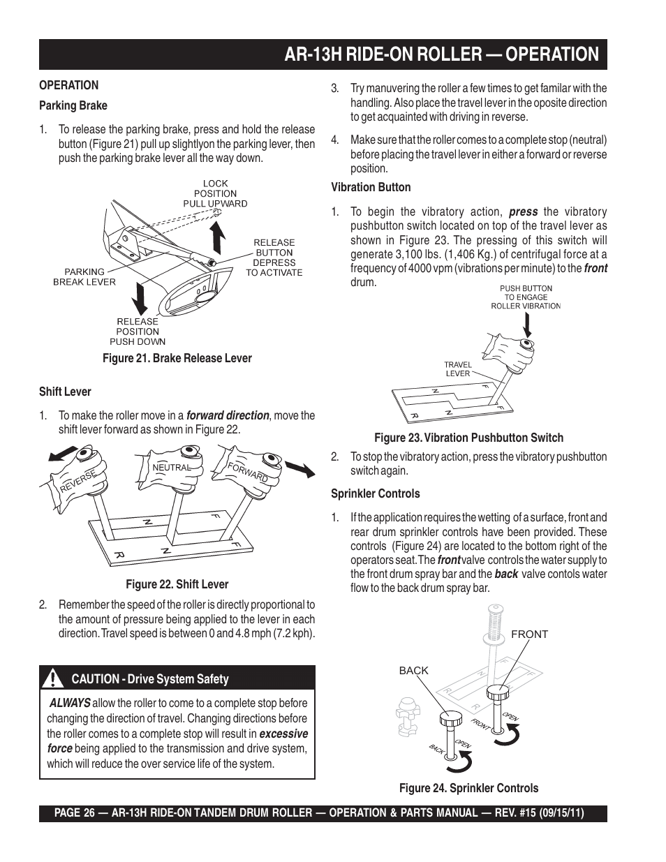 Ar-13h ride-on roller — operation | Multiquip AR13H User Manual | Page 26 / 116