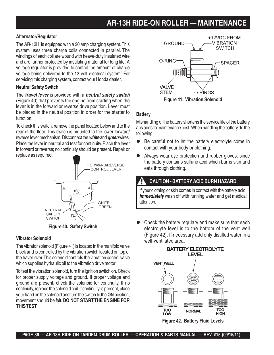 Ar-13h ride-on roller — maintenance | Multiquip AR13H User Manual | Page 36 / 116