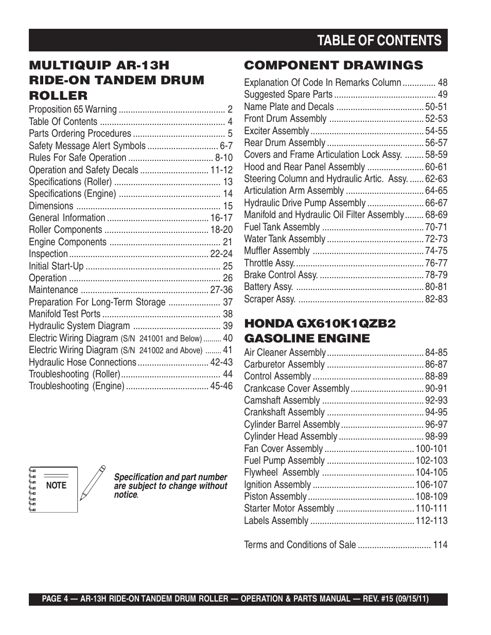 Multiquip AR13H User Manual | Page 4 / 116