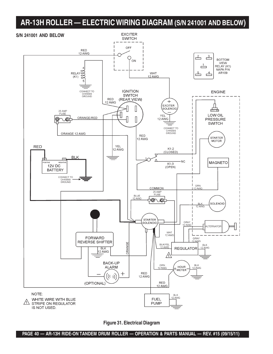 Ar-13h roller — electric wiring diagram | Multiquip AR13H User Manual | Page 40 / 116