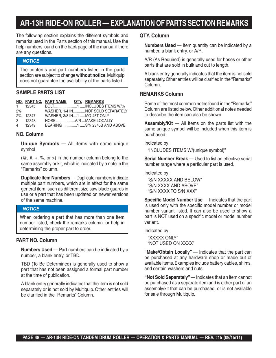 Multiquip AR13H User Manual | Page 48 / 116