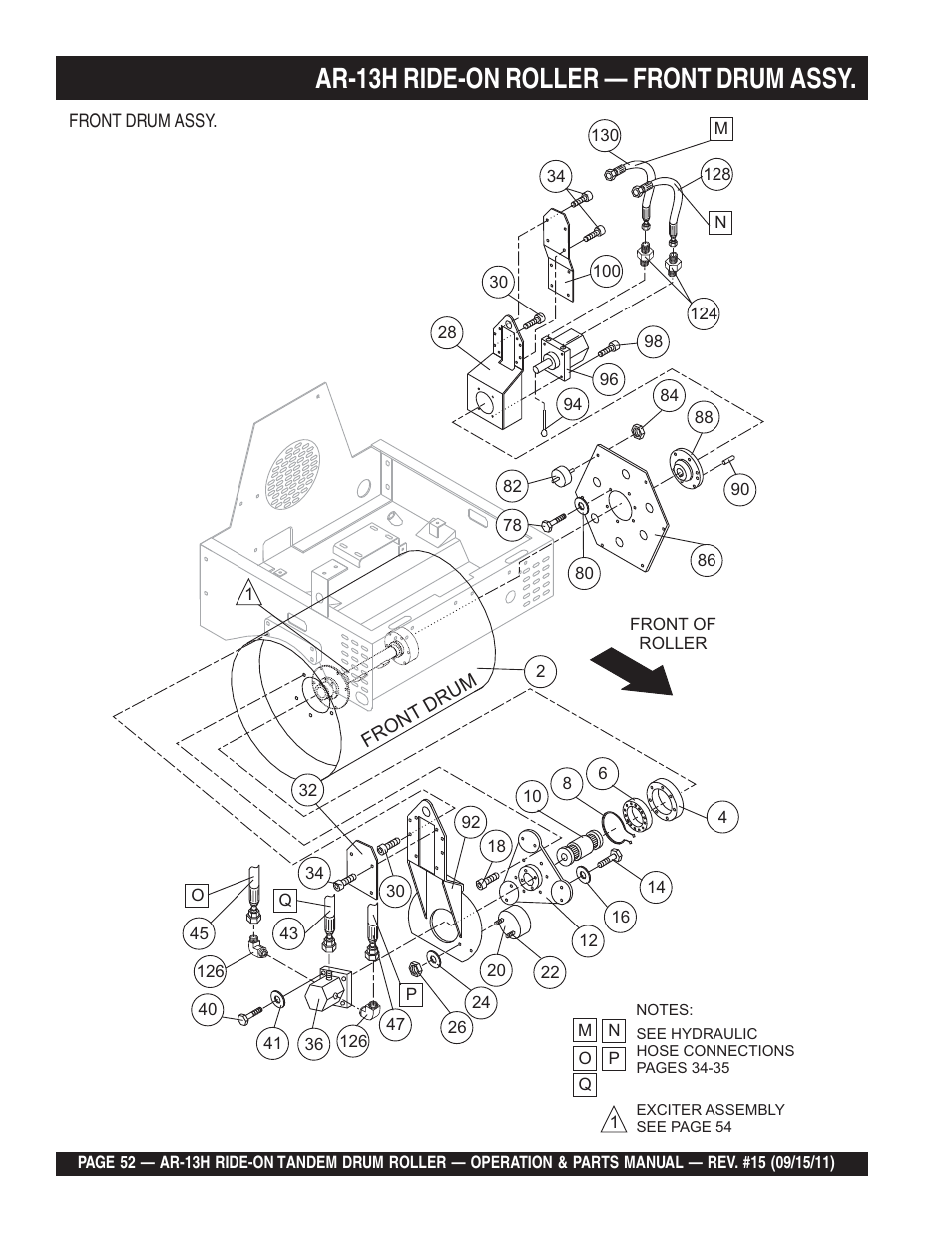 Ar-13h ride-on roller — front drum assy | Multiquip AR13H User Manual | Page 52 / 116