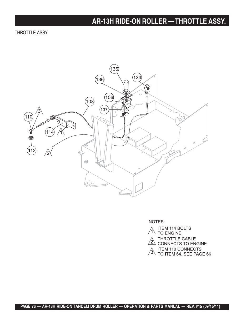 Ar-13h ride-on roller — throttle assy | Multiquip AR13H User Manual | Page 76 / 116