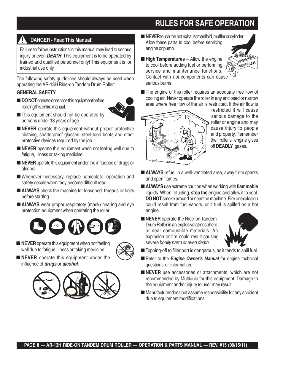 Rules for safe operation | Multiquip AR13H User Manual | Page 8 / 116