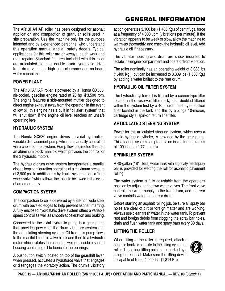 General information | Multiquip AR13HAR User Manual | Page 12 / 82