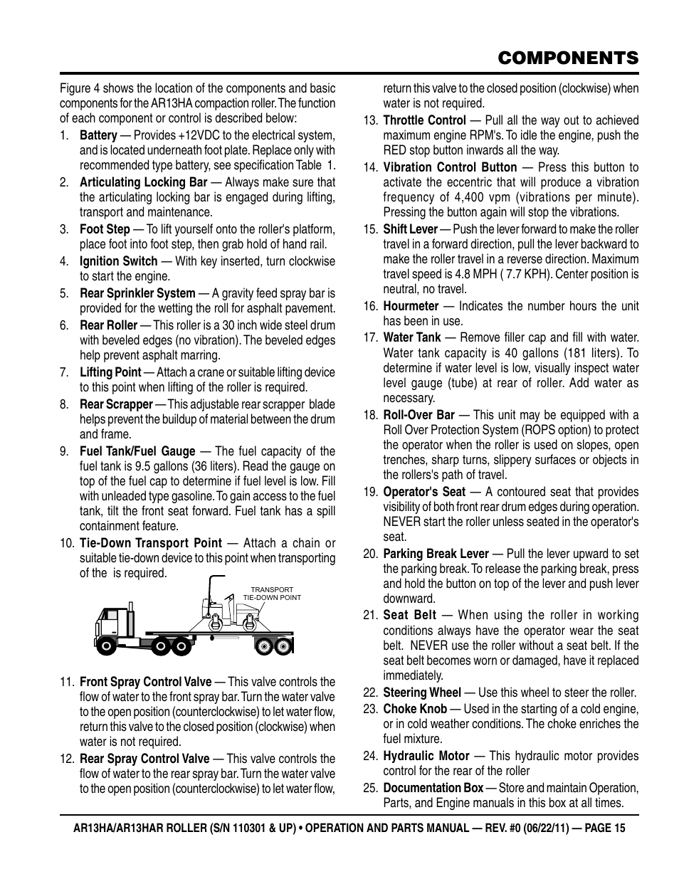 Components | Multiquip AR13HAR User Manual | Page 15 / 82