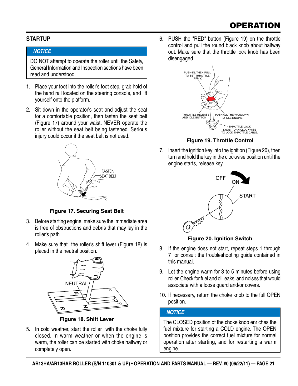 Operation, Startup | Multiquip AR13HAR User Manual | Page 21 / 82