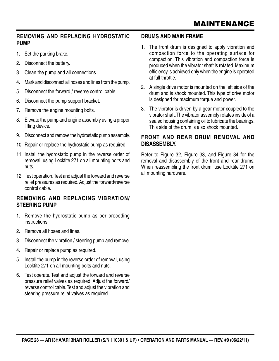 Maintenance | Multiquip AR13HAR User Manual | Page 28 / 82