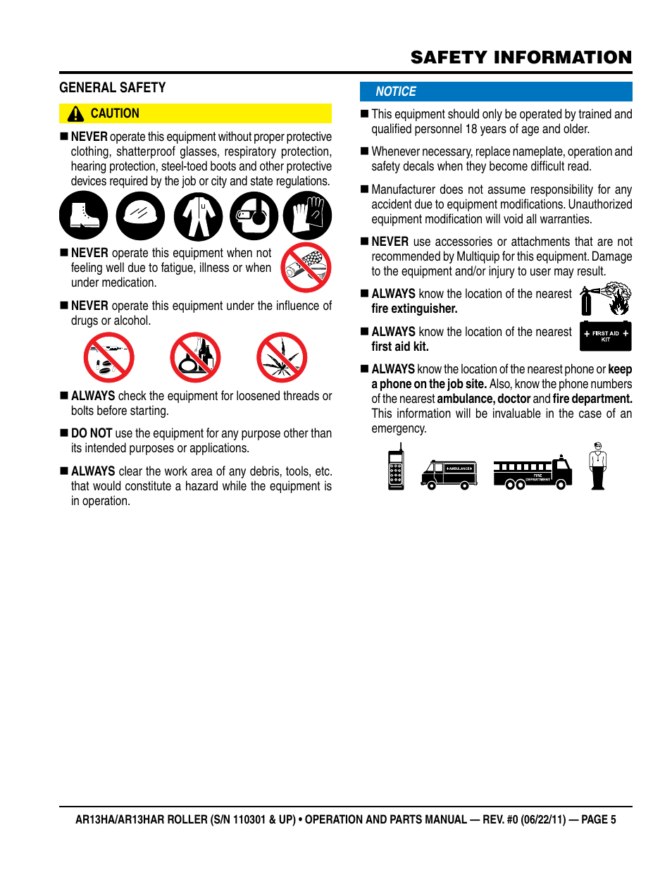 Safety information | Multiquip AR13HAR User Manual | Page 5 / 82
