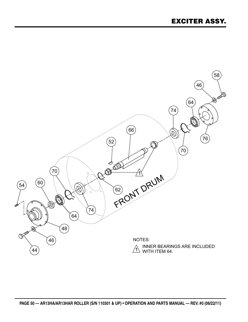 Front drum, Exciter assy | Multiquip AR13HAR User Manual | Page 50 / 82