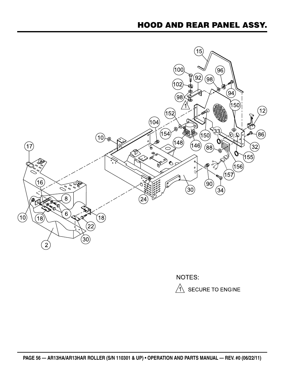 Hood and rear panel assy | Multiquip AR13HAR User Manual | Page 56 / 82