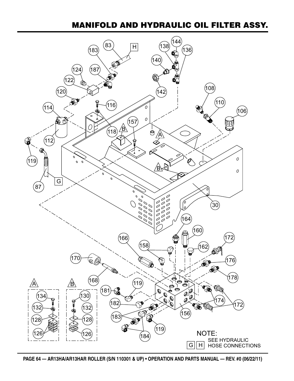 Manifold and hydraulic oil filter assy | Multiquip AR13HAR User Manual | Page 64 / 82