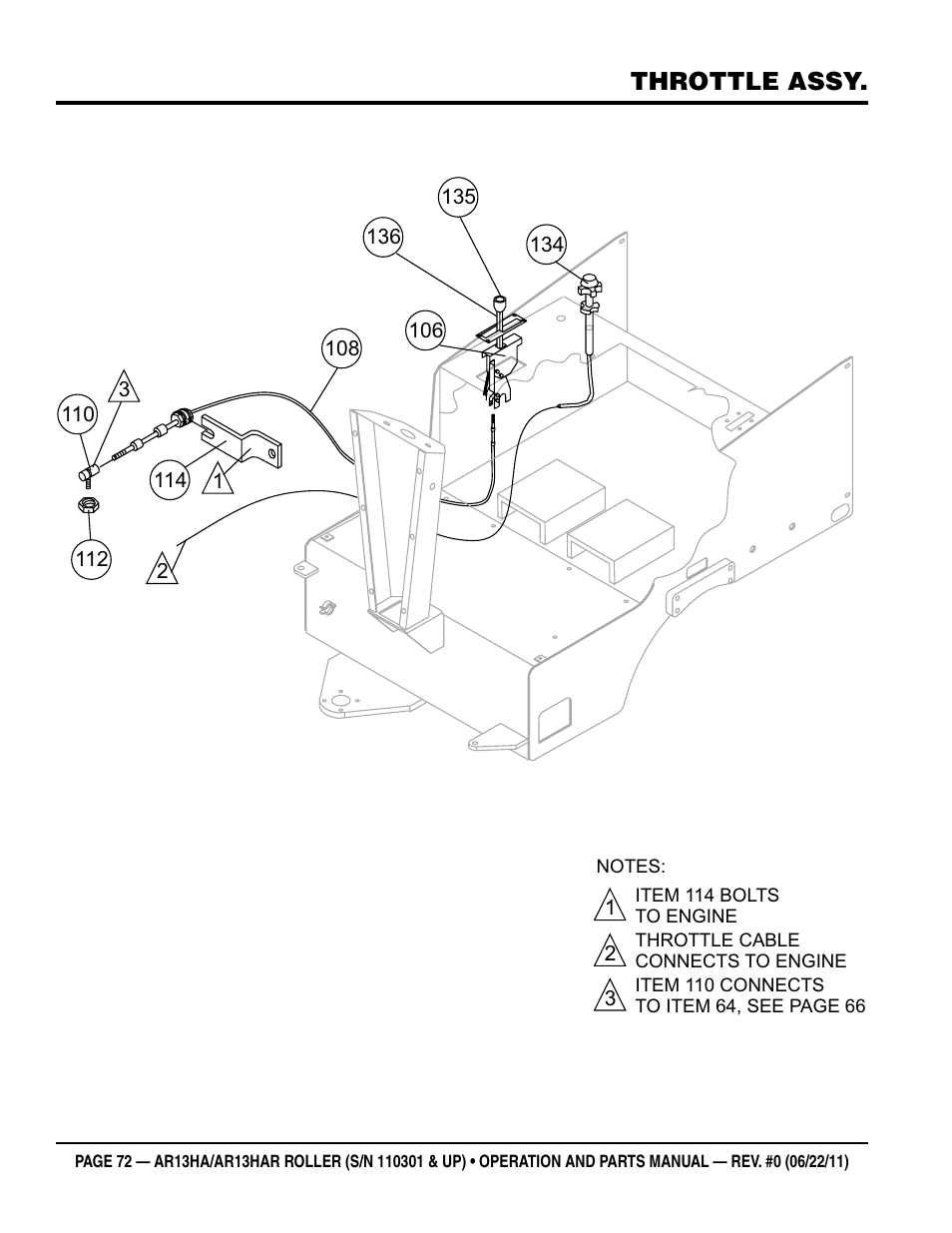 Throttle assy | Multiquip AR13HAR User Manual | Page 72 / 82