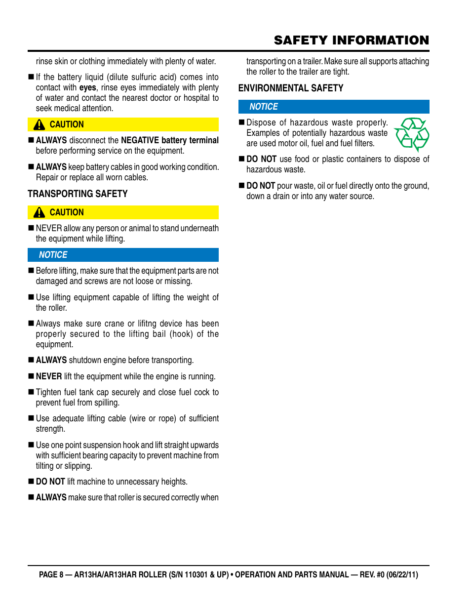 Safety information | Multiquip AR13HAR User Manual | Page 8 / 82