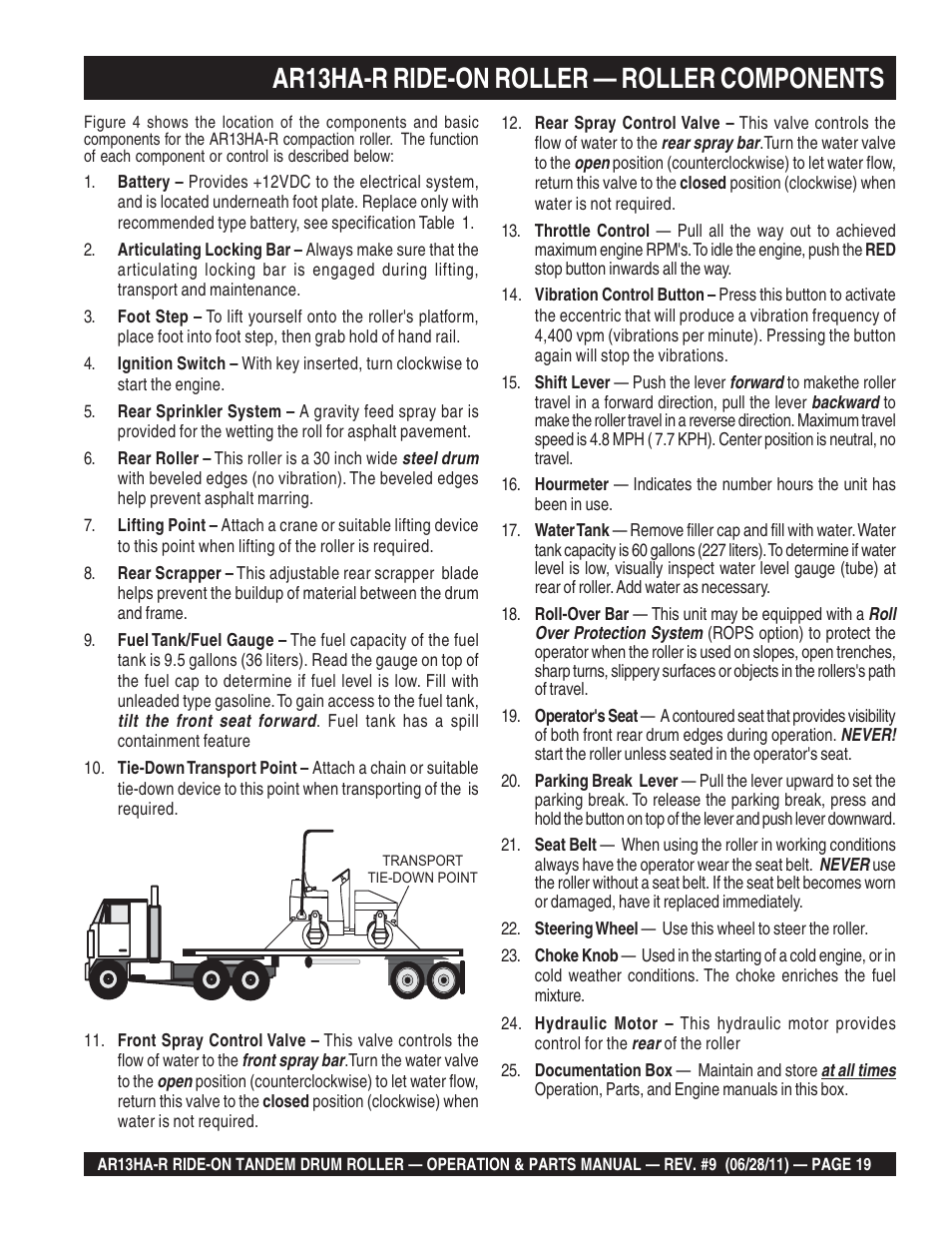 Ar13ha-r ride-on roller — roller components | Multiquip AR13HAR User Manual | Page 19 / 116
