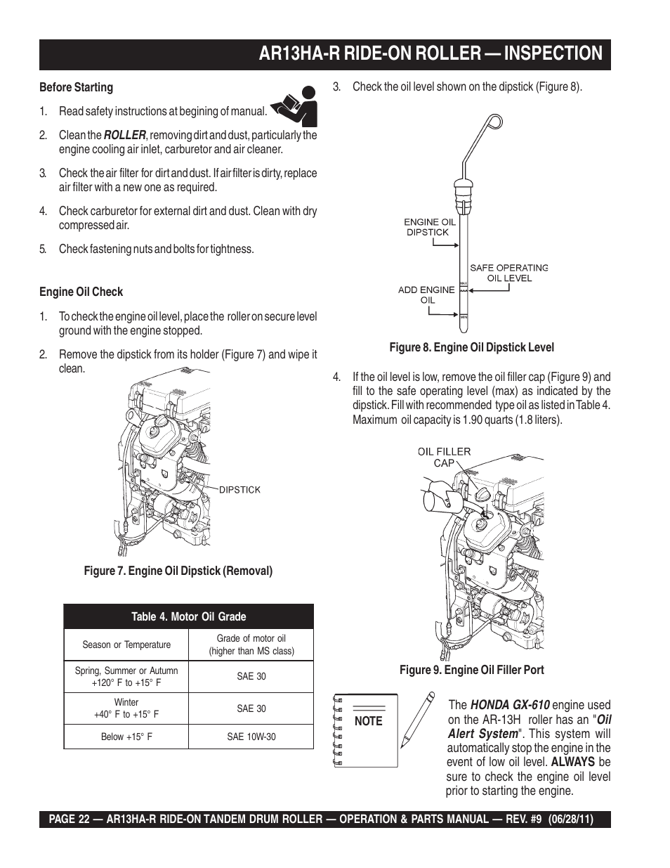 Ar13ha-r ride-on roller — inspection | Multiquip AR13HAR User Manual | Page 22 / 116