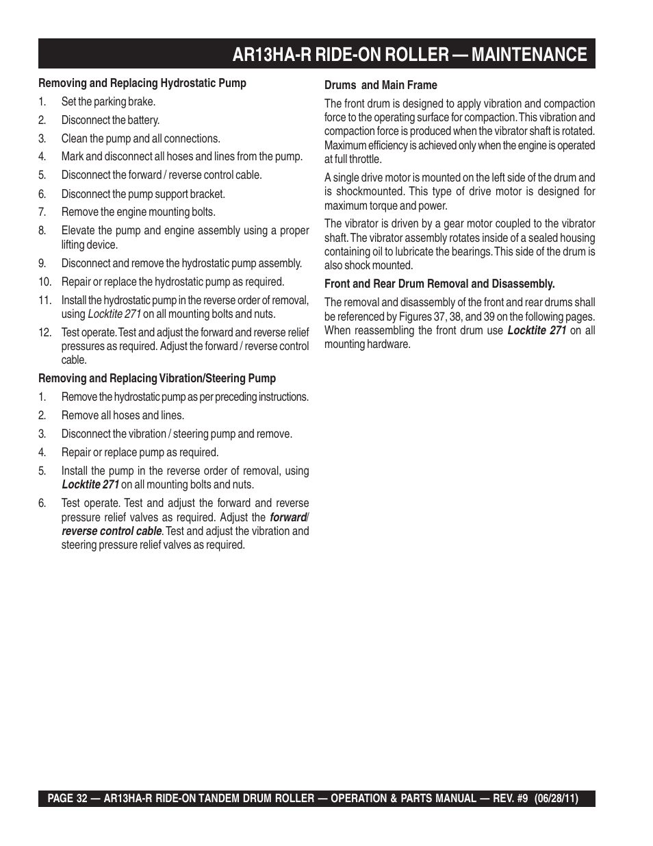 Ar13ha-r ride-on roller — maintenance | Multiquip AR13HAR User Manual | Page 32 / 116