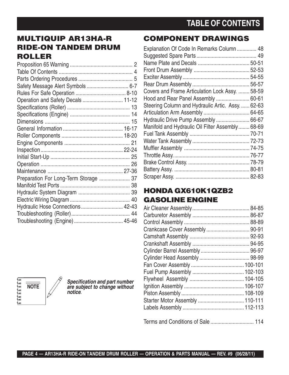 Multiquip AR13HAR User Manual | Page 4 / 116