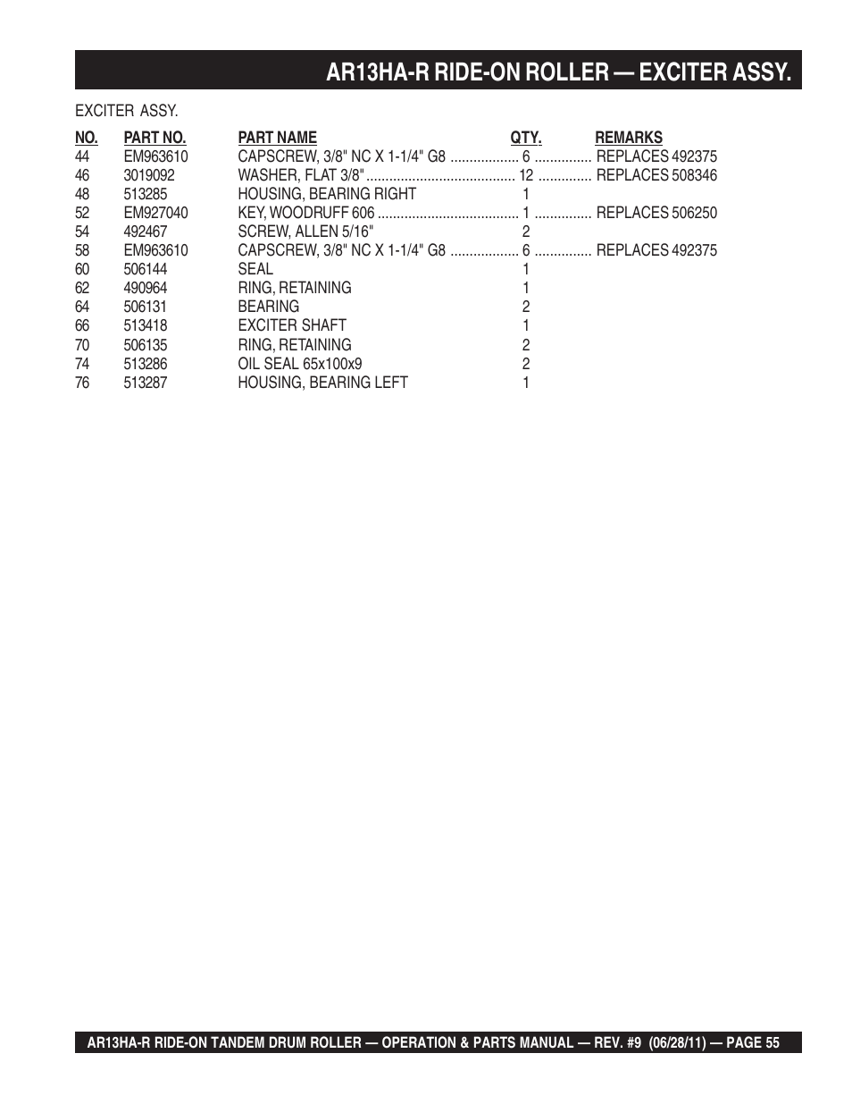 Ar13ha-r ride-on roller — exciter assy | Multiquip AR13HAR User Manual | Page 55 / 116