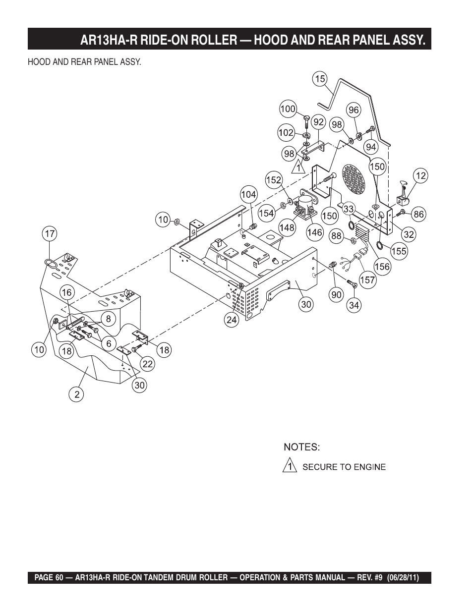 Ar13ha-r ride-on roller — hood and rear panel assy | Multiquip AR13HAR User Manual | Page 60 / 116
