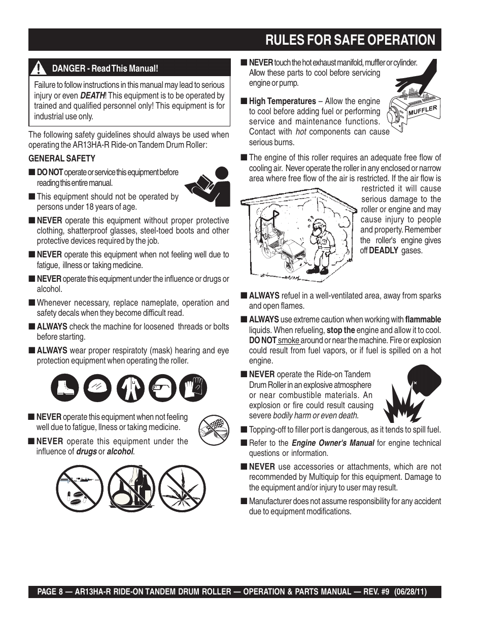 Rules for safe operation | Multiquip AR13HAR User Manual | Page 8 / 116