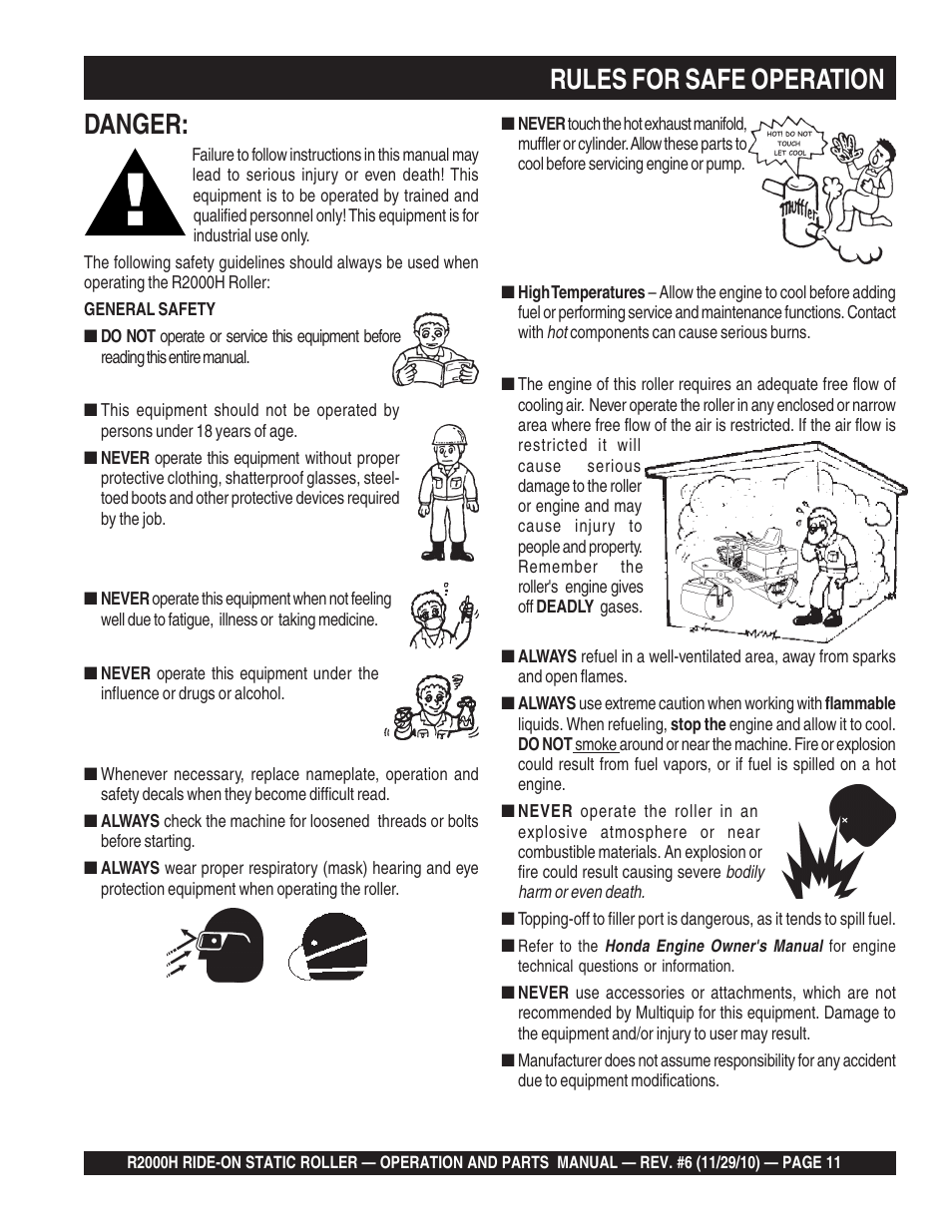 Rules for safe operation, Danger | Multiquip R2000H User Manual | Page 11 / 90