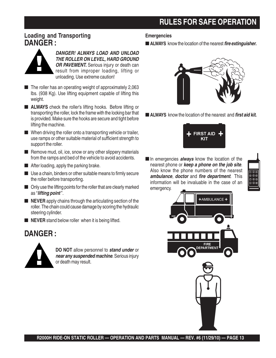 Danger, Rules for safe operation | Multiquip R2000H User Manual | Page 13 / 90